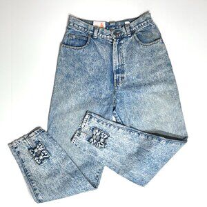 Vtg 80s Sasson Ankle Bows Tapered Jeans 27"W Acid Wash High Waist Light Denim